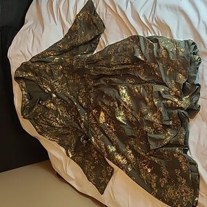 Torrid Women Plus Size 4 Olive Green Gold Foil Floral Mini Challis Shirt Dress